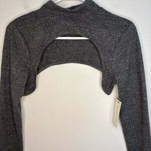 NO COMMENT NEW Long Sleeve Shrug Mock Neck Womens M Heathered Gray Knit Stretch